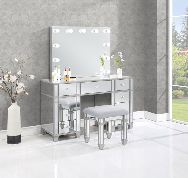 Coaster Allora 9-drawer Vanity Set with Lighting Metallic Silver
