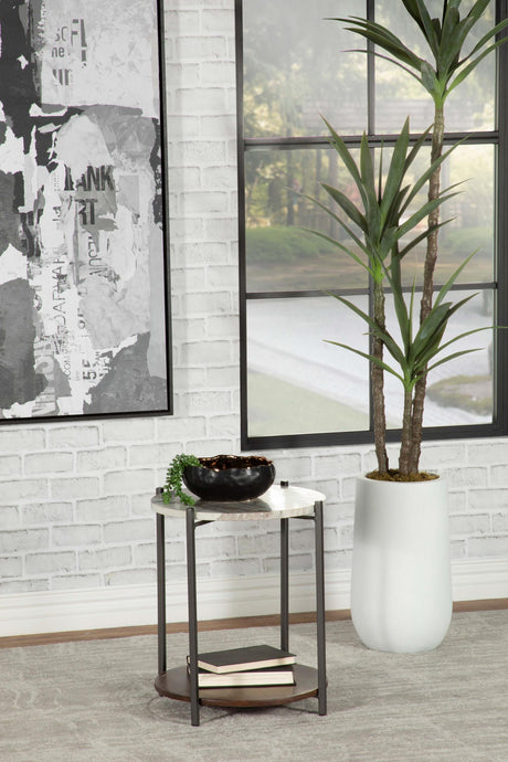 Coaster Noemie Round Marble Top Accent Side Table White and Gunmetal