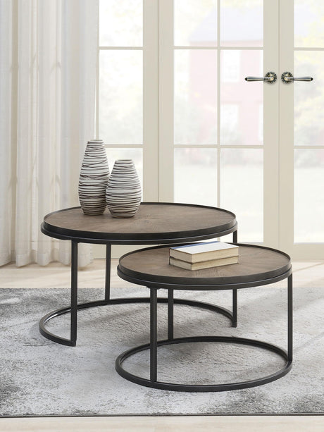 Coaster Rodrigo 2-piece Round Wood Nesting Table Set Weathered Elm