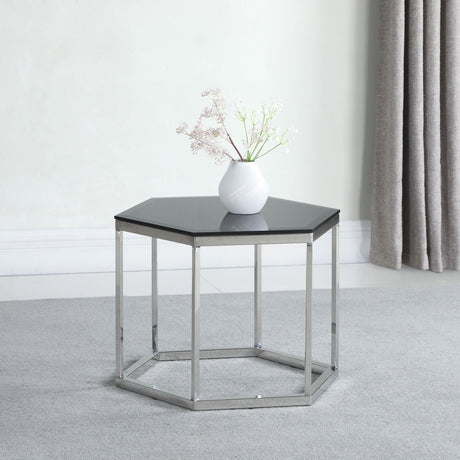 Coaster Hexagonal Smoked Glass Top Accent Side Table Chrome
