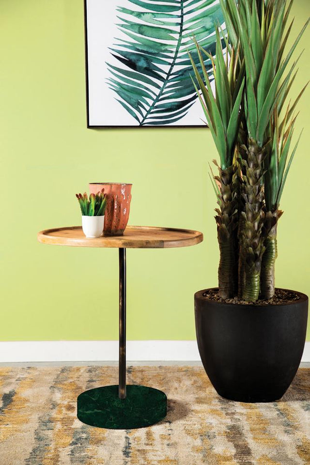 Coaster Ginevra 20" Wood Top Marble Base Table Natural and Green