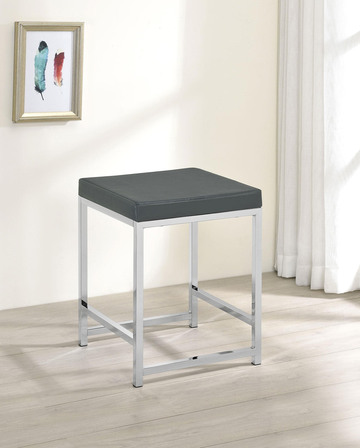 Coaster Afshan Upholstered Square Padded Vanity Stool Chrome