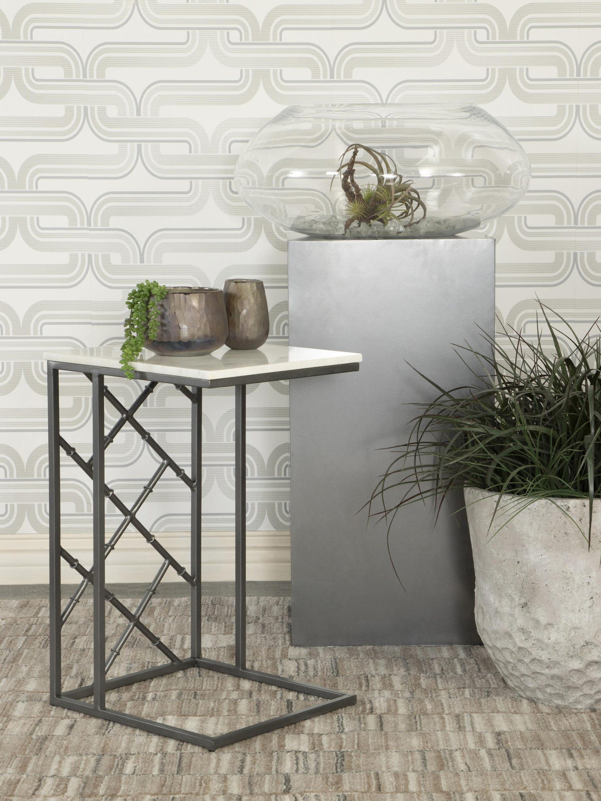Coaster Angeliki Marble Top C-Shape Sofa Side Table Gunmetal