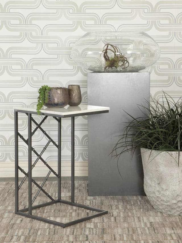 Coaster Angeliki Marble Top C-Shape Sofa Side Table Gunmetal