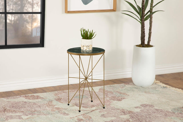Coaster Eliska Round Green Marble Top Accent Side Table Antique Gold