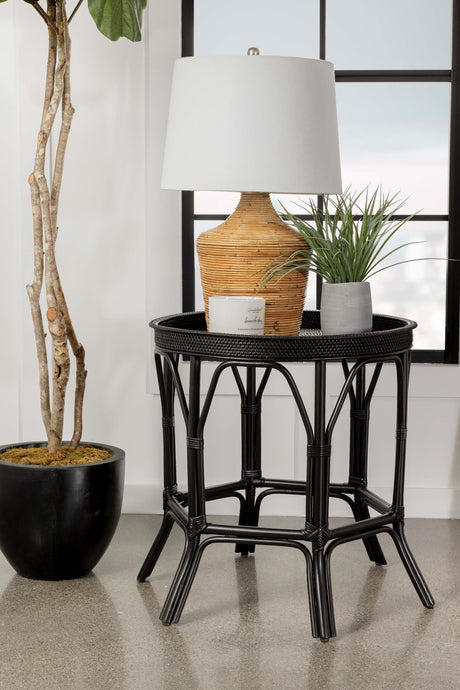 Coaster Antonio Round Rattan Tray Top Accent Side Table Black