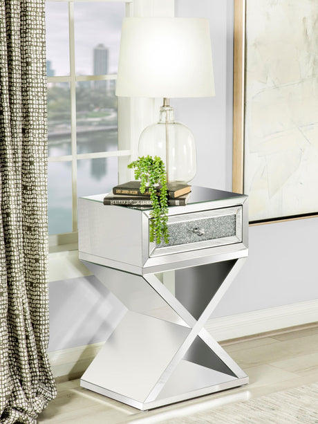Coaster Hazel 1-drawer Mirrored Accent Side Table Silver