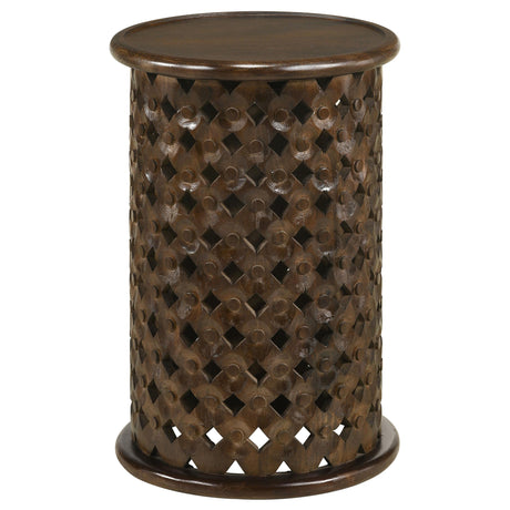Coaster Krish 24-inch Round Mango Wood Side Table Dark Brown