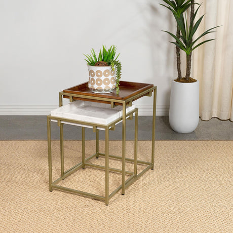 Coaster Bolden 2-Piece Wood and Marble Top Nesting Table Set Gold