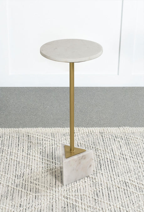 Coaster Fulcher Round Marble Top Accent Side Table White and Gold