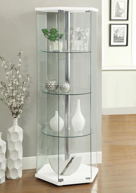 Coaster Zahavah 4-shelf Hexagonal Clear Glass Curio Cabinet White