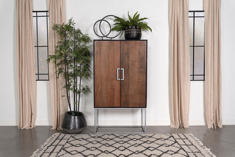 Coaster Borman 2-door Home Bar Cabinet Wine Storage Walnut and Black