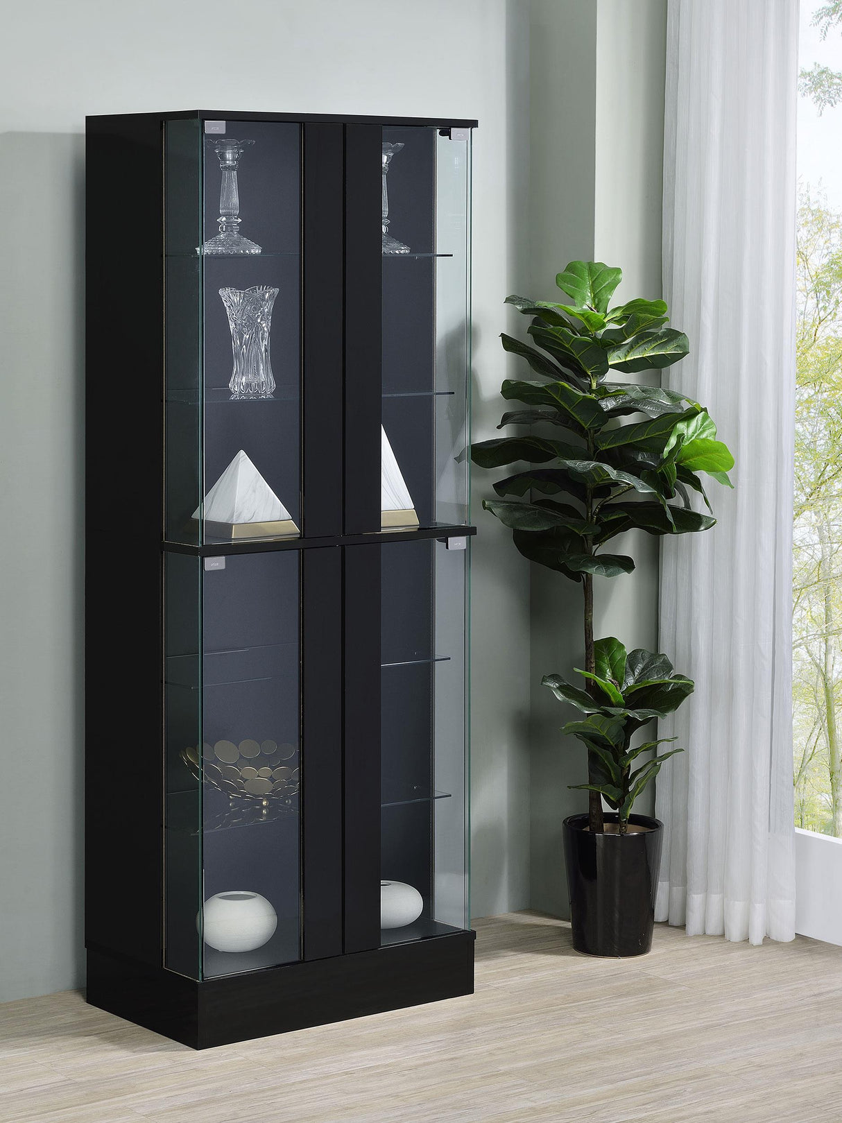 Coaster Cabra 4-door LED Curio Display Cabinet Black High Gloss