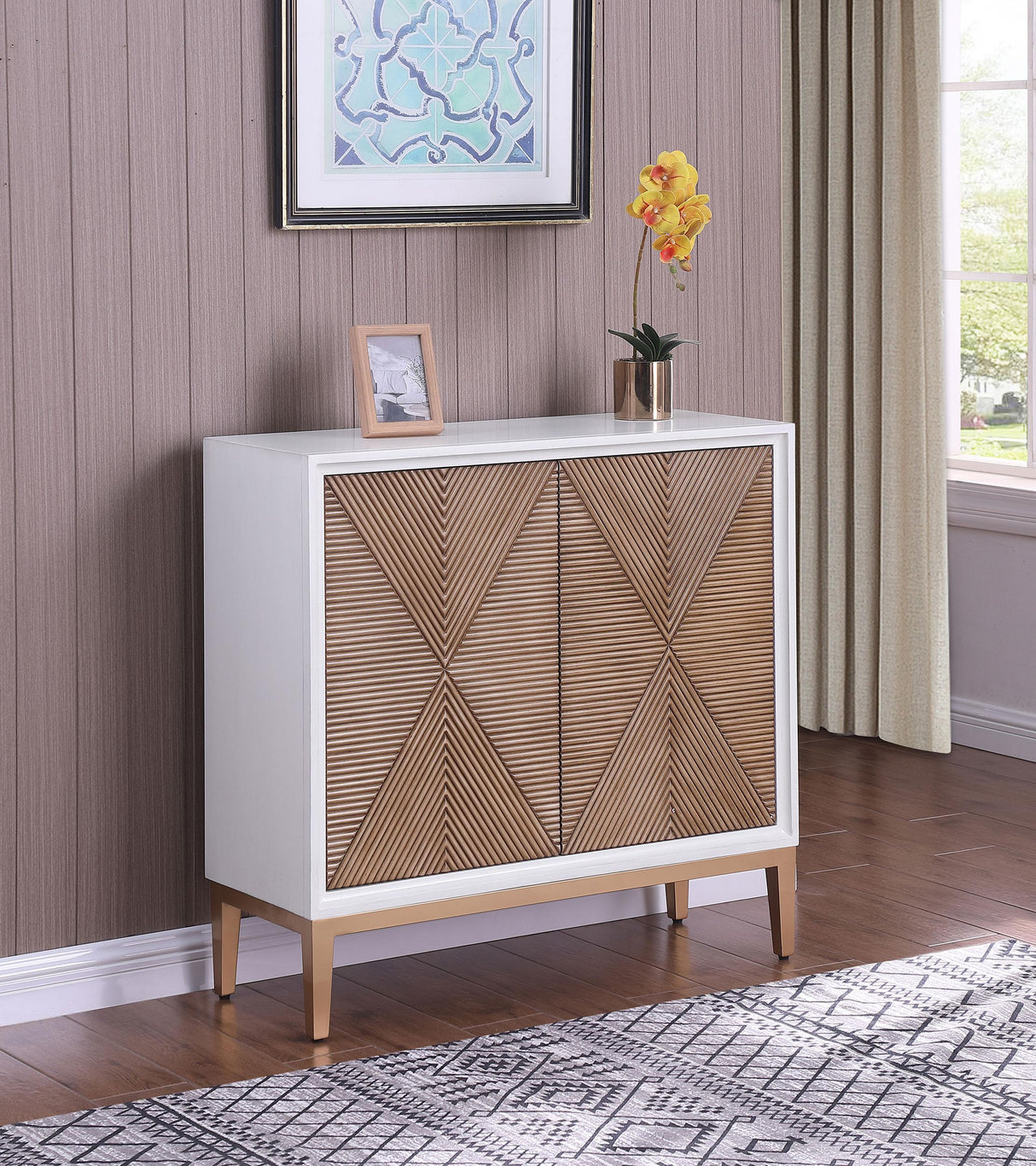 Coaster Gretchen 2-door Wood Fluted Parquet Cabinet White and Brown