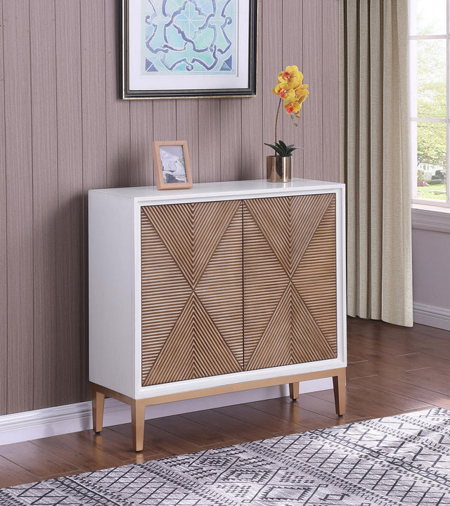 Coaster Gretchen 2-door Wood Fluted Parquet Cabinet White and Brown