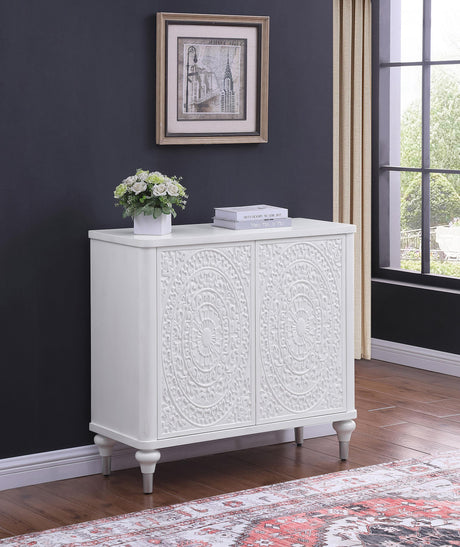 Coaster Cardella 2-door Mandala Accent Cabinet Distressed White
