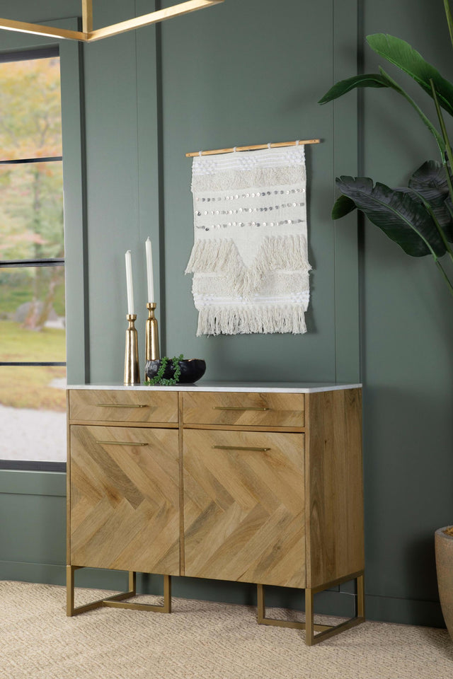 Coaster Keaton 2-door Marble Top Herringbone Accent Cabinet Natural