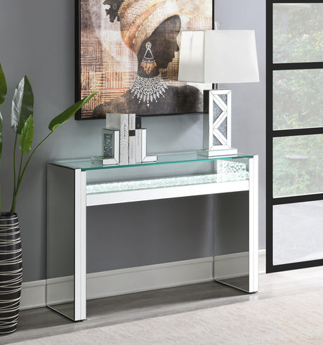 Coaster Edna Mirrored Acrylic Console Table LED Lighting Silver