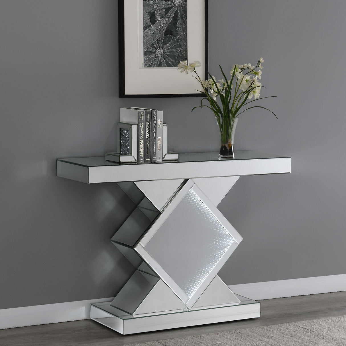 Coaster Andorra Infinity Mirror LED Entryway Console Table Silver