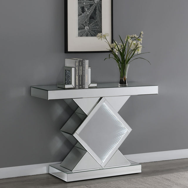 Coaster Andorra Infinity Mirror LED Entryway Console Table Silver