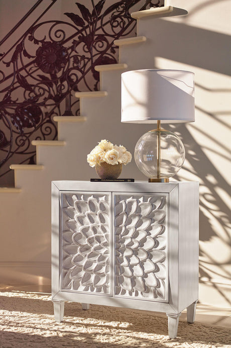 Coaster Clarkia Accent Cabinet with Floral Carved Door White