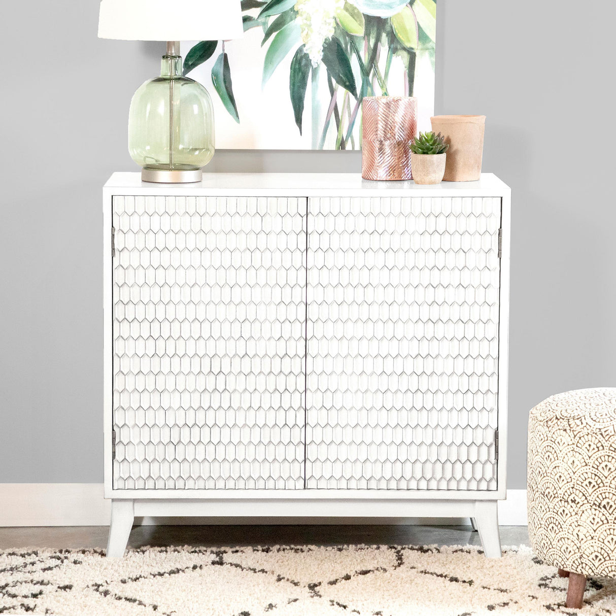 Coaster Gambon 2-door Wood Honeycomb Pattern Accent Cabinet White