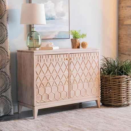 Coaster Eberto 2-door Geometric Accent Cabinet White Distressed
