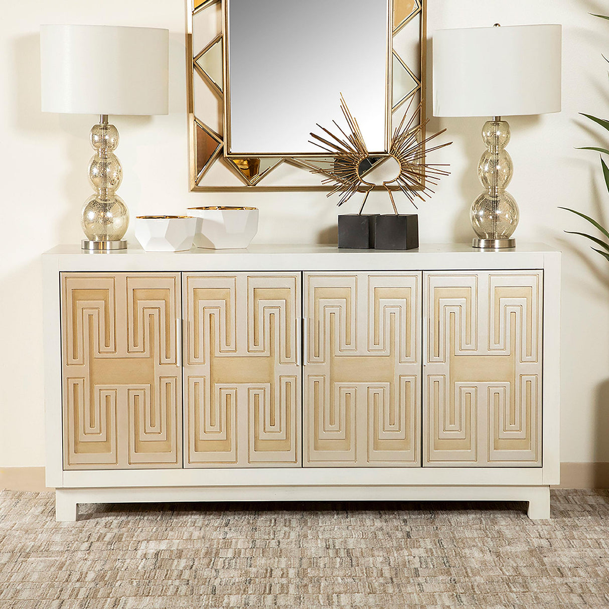 Coaster Voula 4-door Wood Accent Storage Cabinet White and Gold
