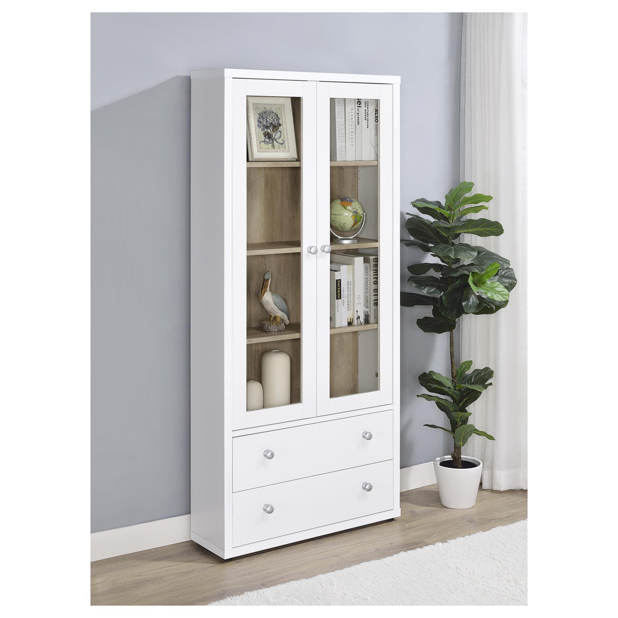 Coaster Hawthorne 4-shelf Glass Door Tall Cabinet with Drawers White