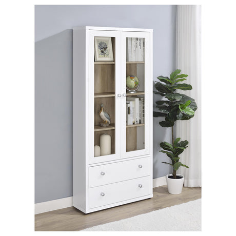 Coaster Hawthorne 4-shelf Glass Door Tall Cabinet with Drawers White