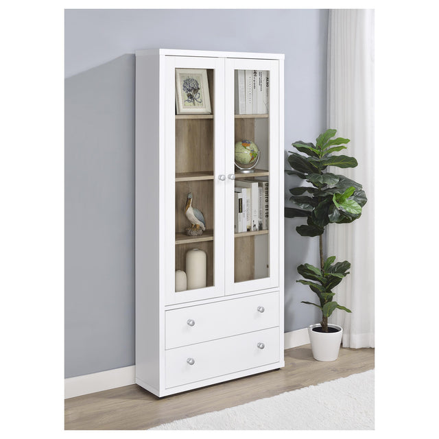 Coaster Hawthorne 4-shelf Glass Door Tall Cabinet with Drawers White