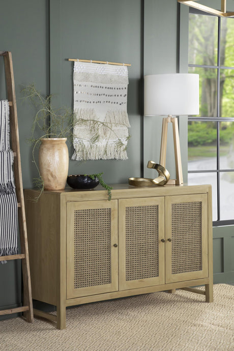 Coaster Zamora 3-door Wood Accent Cabinet with Woven Cane Natural