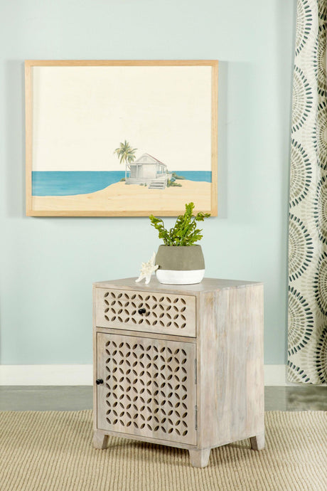 Coaster August 1-drawer Trellis Pattern Storage Cabinet White Washed