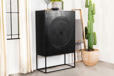 Coaster Jenna 2-door Mango Wood Mandala Pattern Accent Cabinet Black