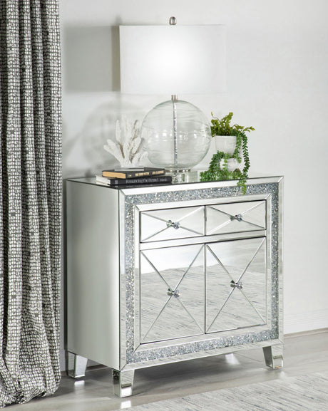 Coaster Arwen 2-drawer Mirrored LED Lighting Accent Cabinet Silver