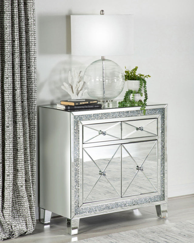 Coaster Arwen 2-drawer Mirrored LED Lighting Accent Cabinet Silver