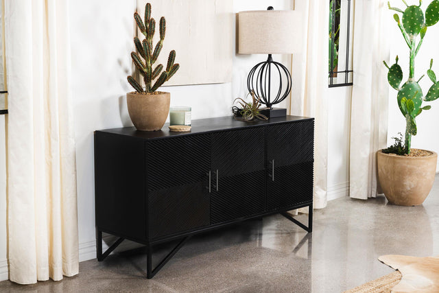 Coaster Riddell 3-door Wood Reeding Accent Cabinet Matte Black