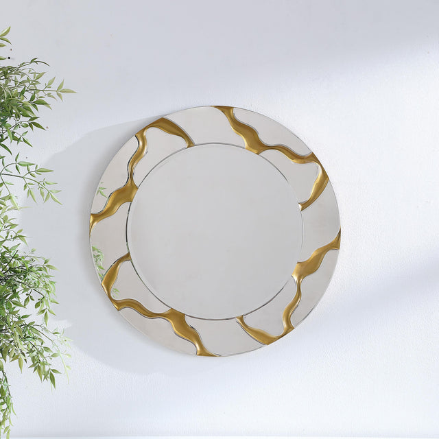 Coaster Dorinda 36 x 36 Inch Round Kintsugi Style Wall Mirror Gold