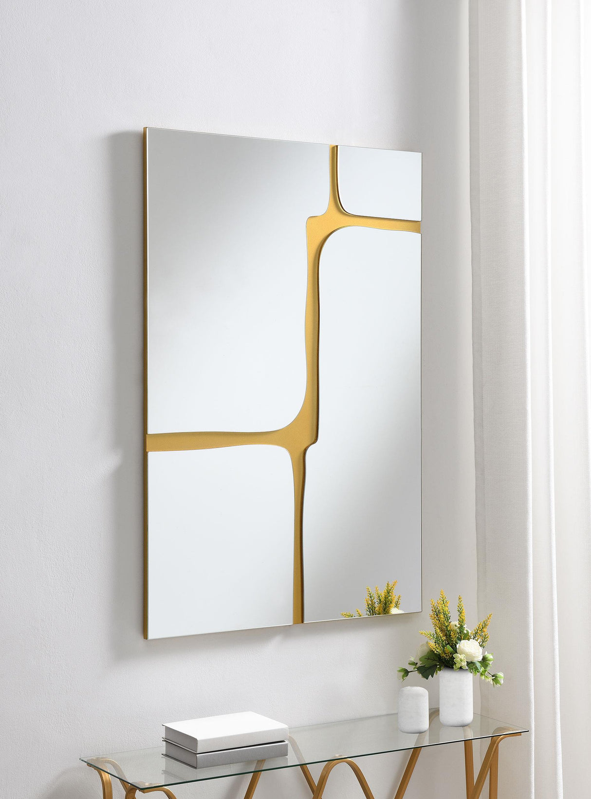 Coaster Kimberly 32 x 47 Inch Kintsugi Style Wall Mirror Gold