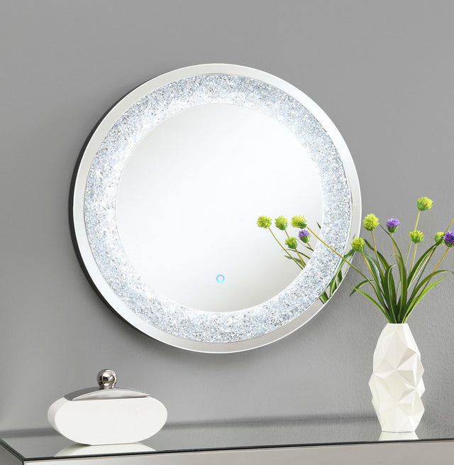 Coaster Landar 32 x 32 Inch Round LED Light Wall Mirror Silver