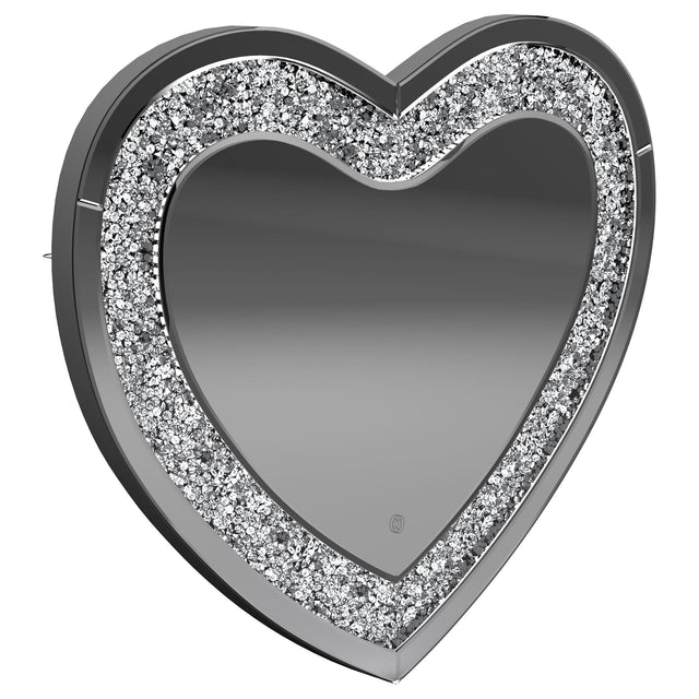Coaster Aiko 36 x 30 Inch Heart Shaped LED Light Wall Mirror Silver