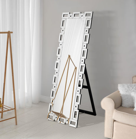 Coaster Tavin 24 x 65 Inch Geometric Frame Standing Mirror Silver
