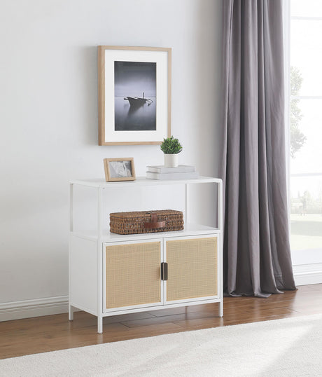 Coaster Amherst 2-door Radio Weave Cane Metal Accent Cabinet White