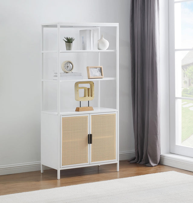 Coaster Amherst 3-shelf Radio Weave Cane Metal Accent Cabinet White