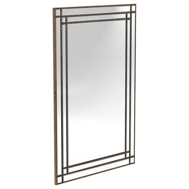 Coaster Liam 32 x 47 Inch Rectangular Beaded Trim Wall Mirror Silver