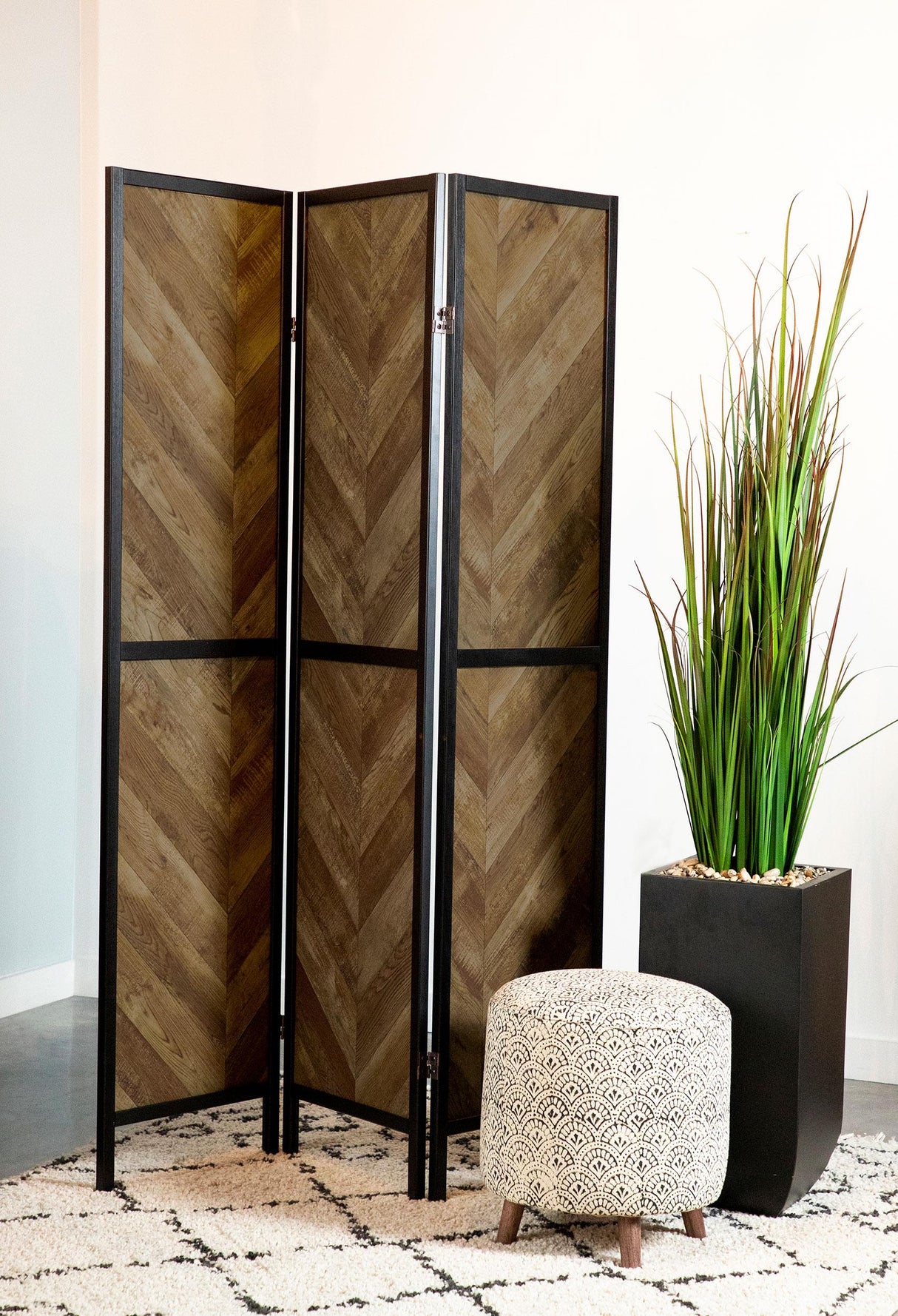 Coaster Marlene 3-Panel Room Divider Folding Screen Rustic Tobacco
