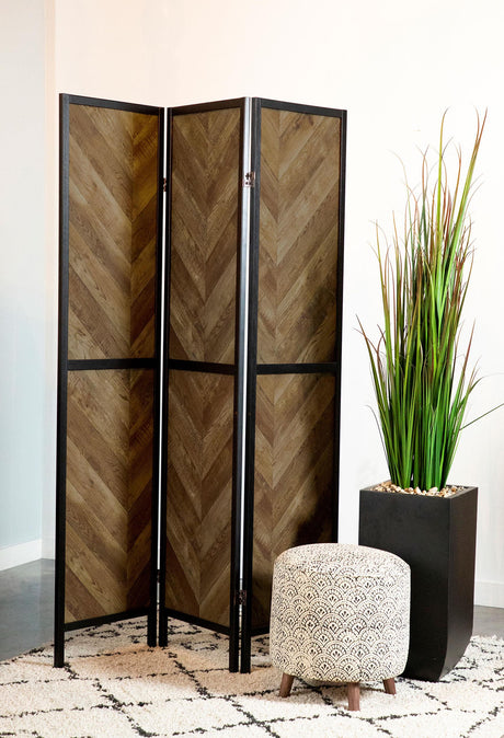Coaster Marlene 3-Panel Room Divider Folding Screen Rustic Tobacco