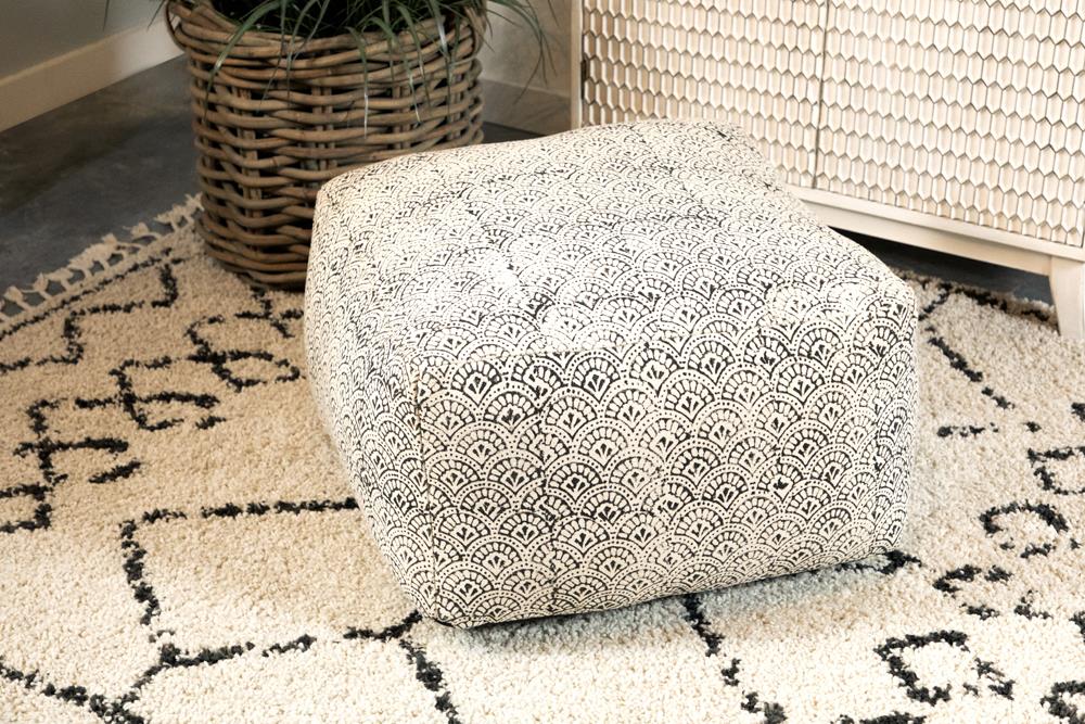 Coaster Landry Square Upholstered Floor Pouf Cream and Black