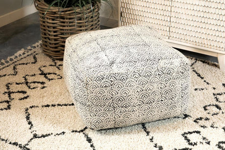 Coaster Landry Square Upholstered Floor Pouf Cream and Black