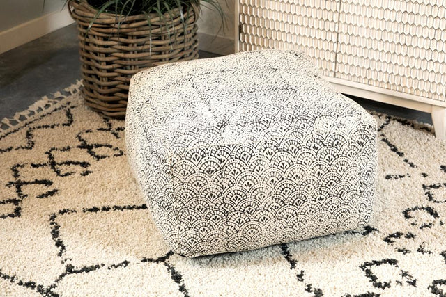 Coaster Landry Square Upholstered Floor Pouf Cream and Black